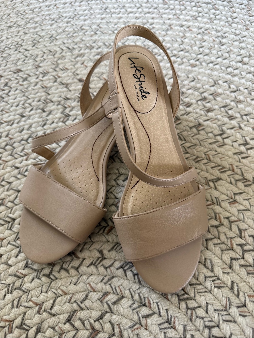 Life Stride Soft System Yasmine Beige Open-Toe Slingback Wedge Sandals